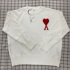 Ami White Sweater with Red Heart Logo